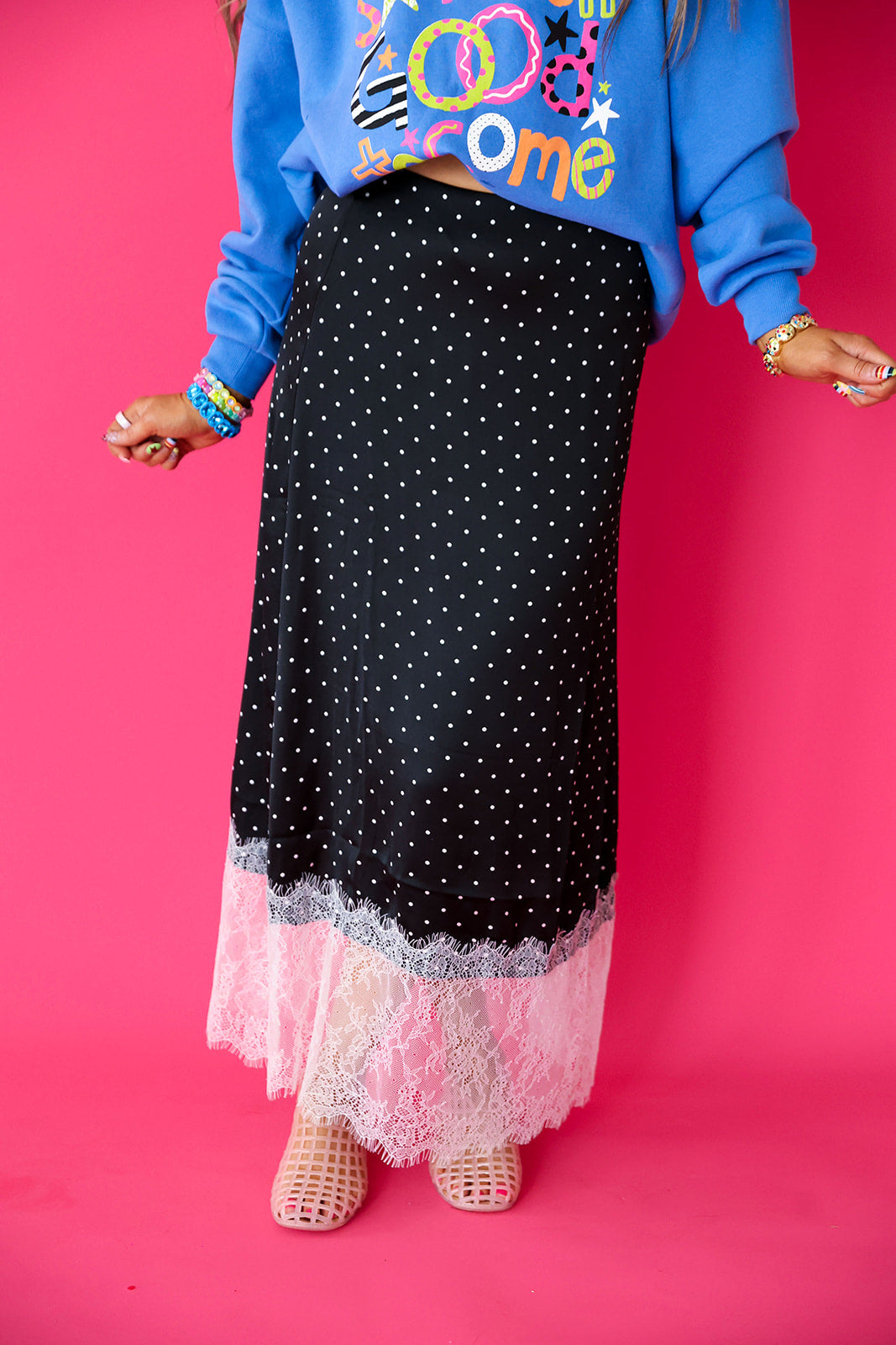 Falling For Dots Maxi Skirt- Black