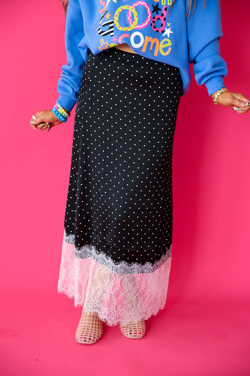 Falling For Dots Maxi Skirt- Black