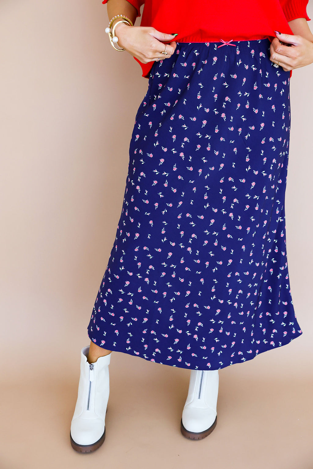 French Press Floral Midi Skirt