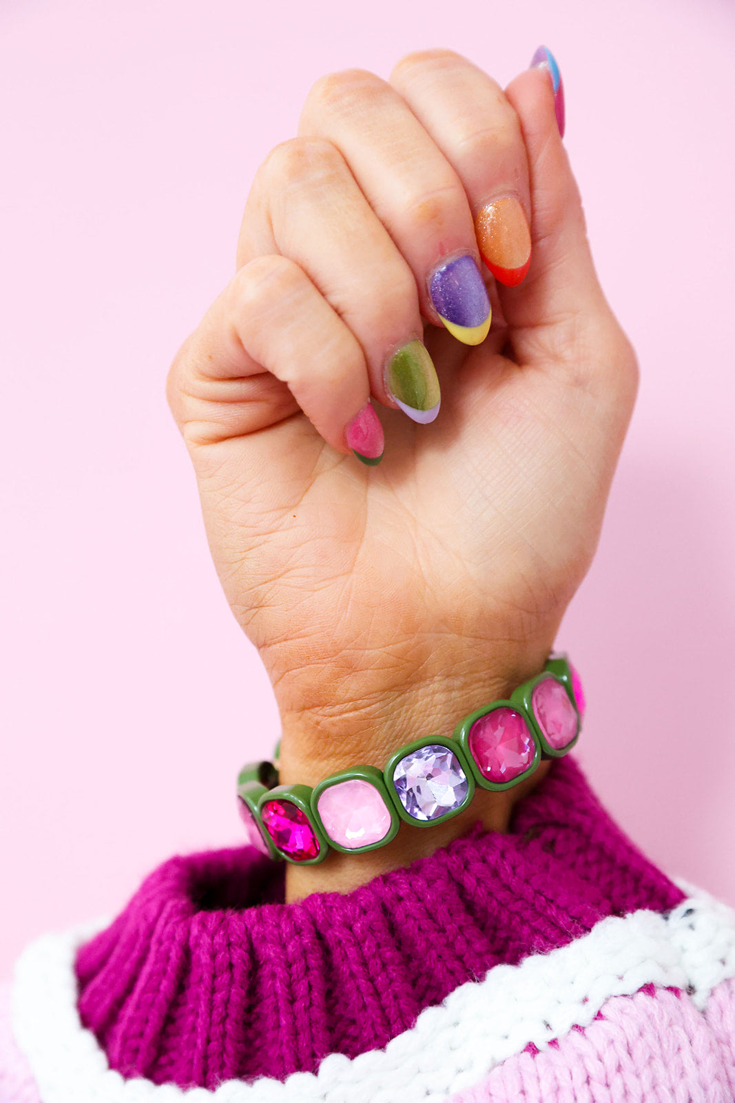 Gimme The Gems Bracelet – Olive/Pink