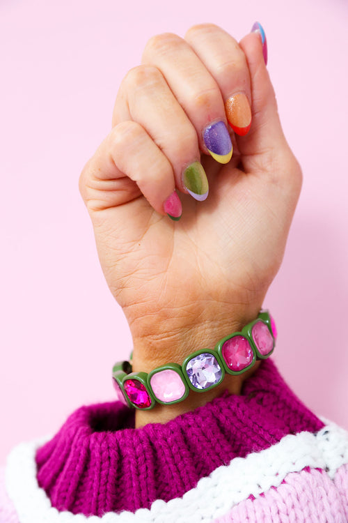 Gimme The Gems Bracelet – Olive/Pink