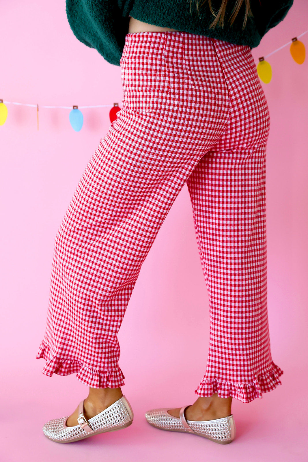 Gingham All The Way Ruffle Pants – Red/White