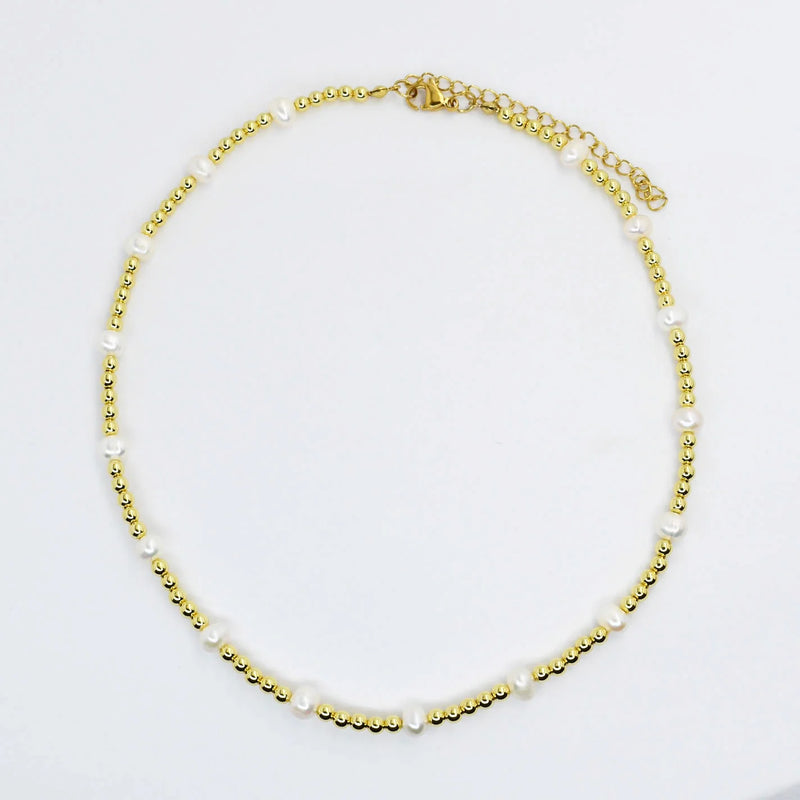 Gold Beaded Pearl Necklace