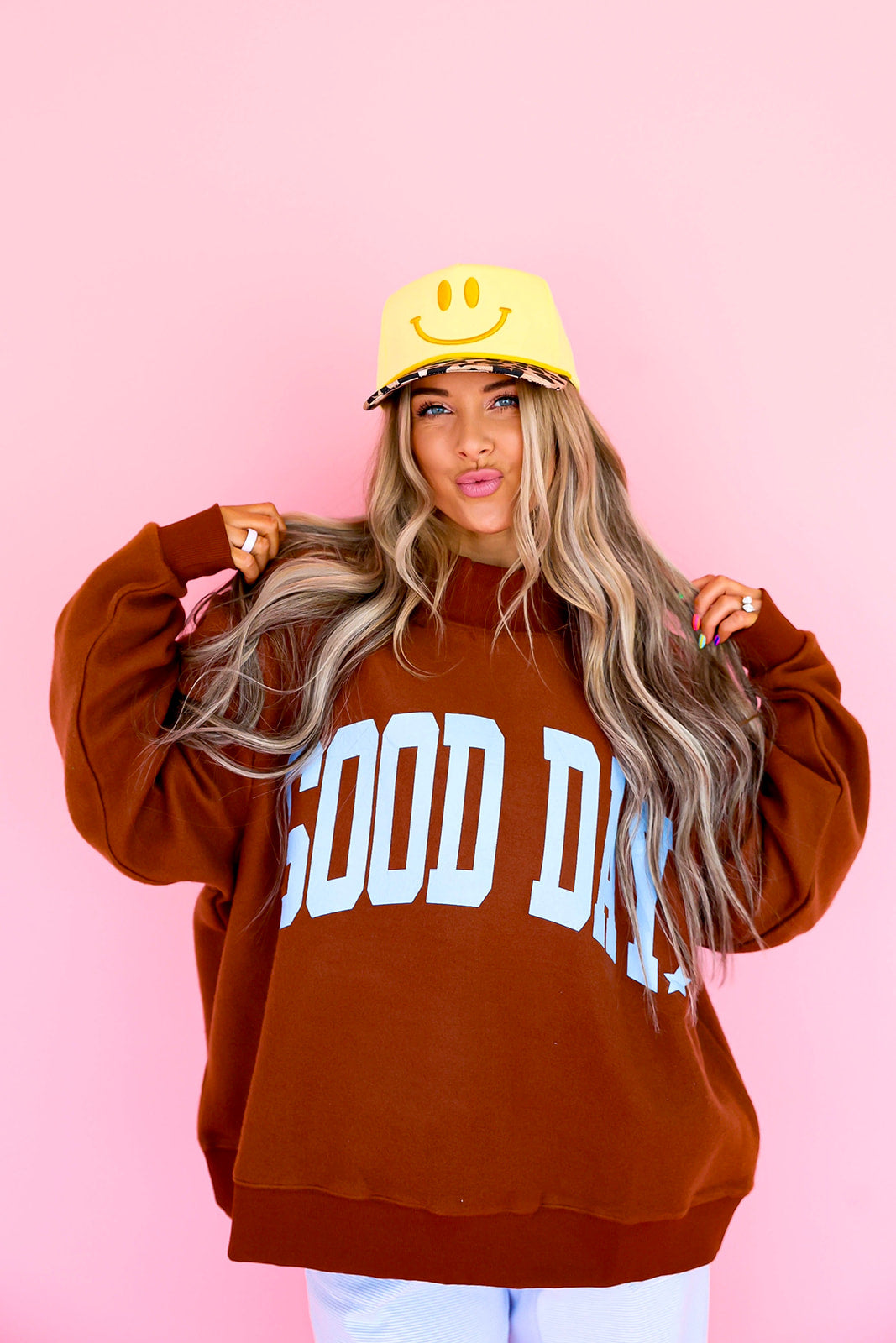 Good Day/Brown & Blue Polka Dot Reversible Mockneck Restock