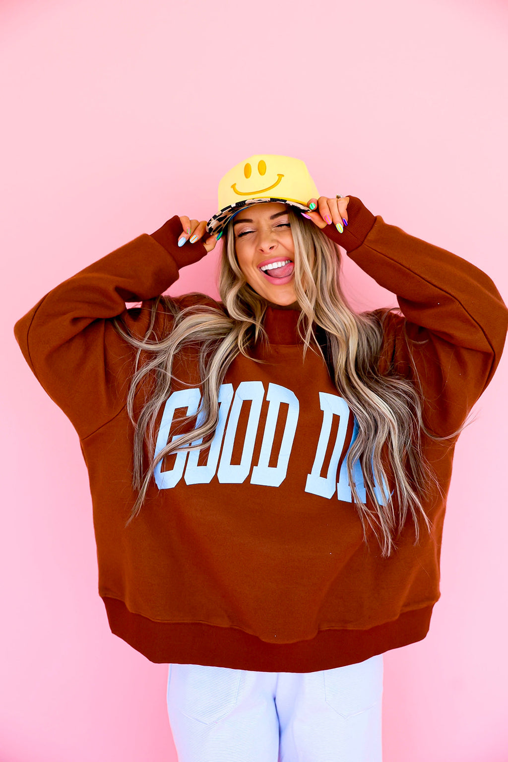 Good Day/Brown & Blue Polka Dot Reversible Mockneck Restock