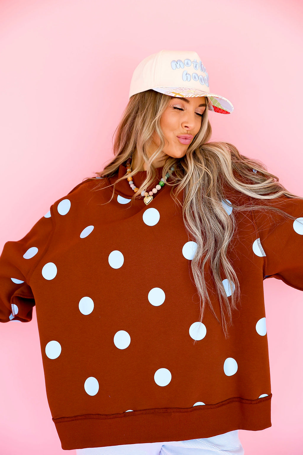 Good Day/Brown & Blue Polka Dot Reversible Mockneck Restock