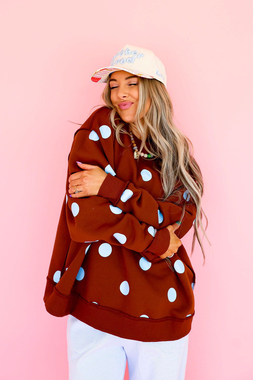 Good Day/Brown & Blue Polka Dot Reversible Mockneck Restock