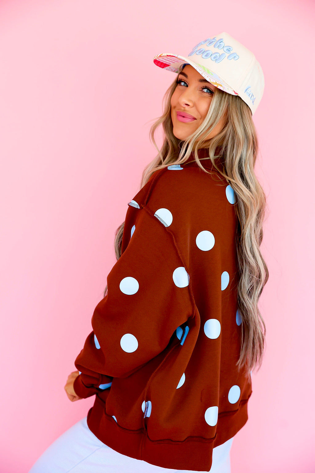 Good Day/Brown & Blue Polka Dot Reversible Mockneck Restock
