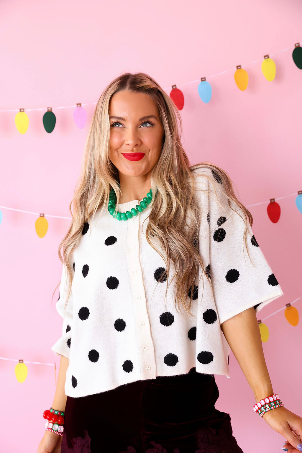 Happy Go Dotty Short Sleeve Cardigan-Black