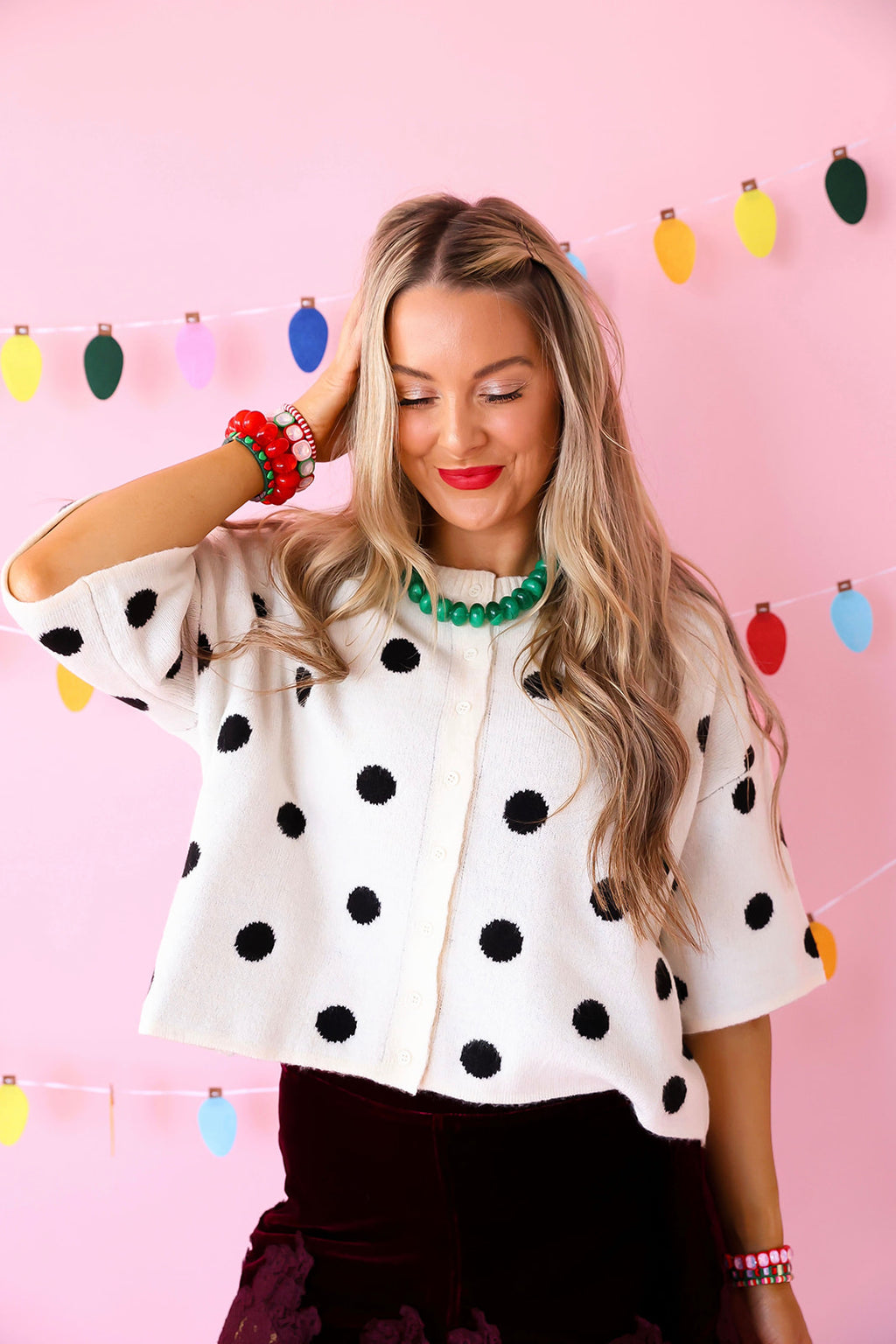 Happy Go Dotty Short Sleeve Cardigan-Black