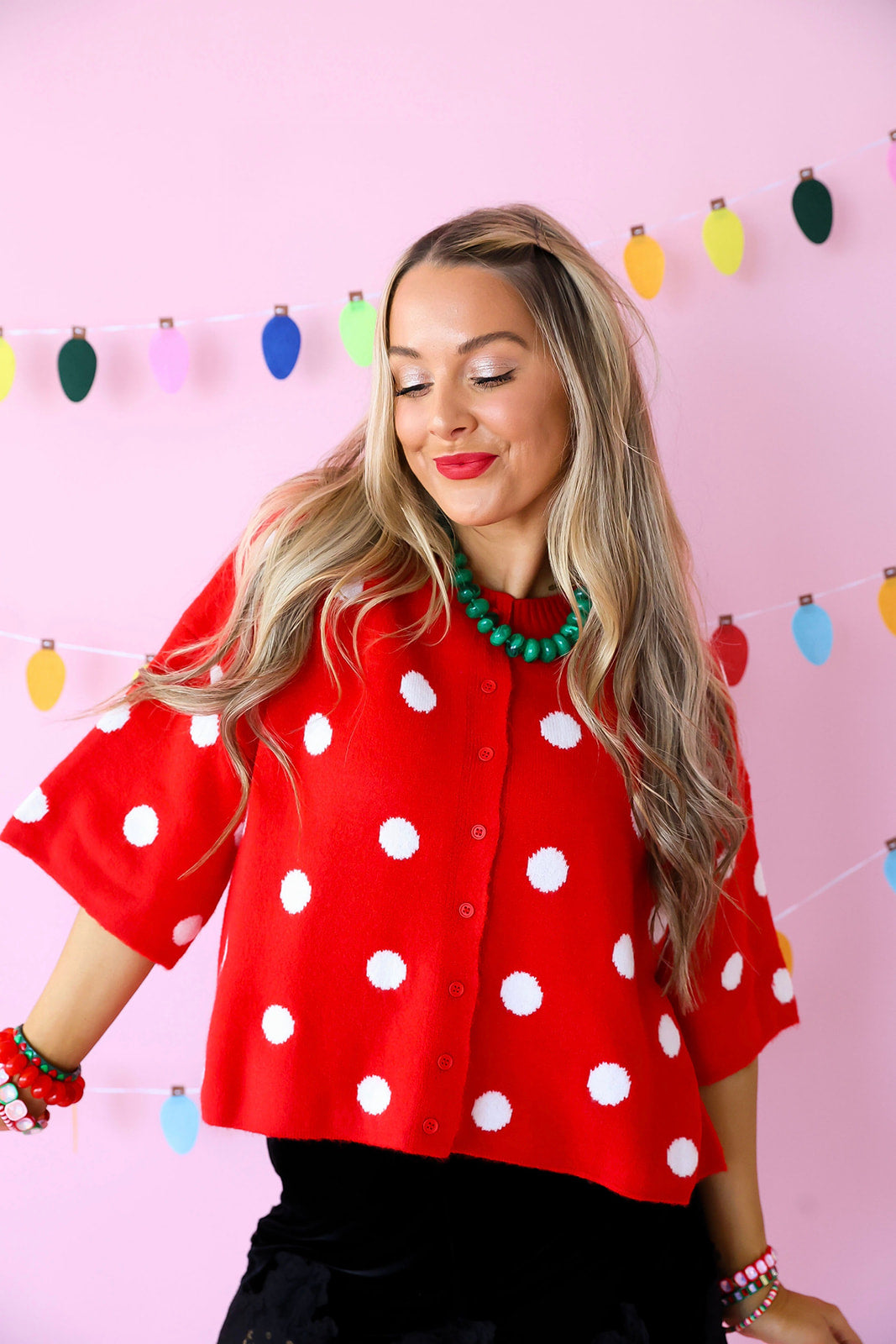 Happy Go Dotty Short Sleeve Cardigan-red/white