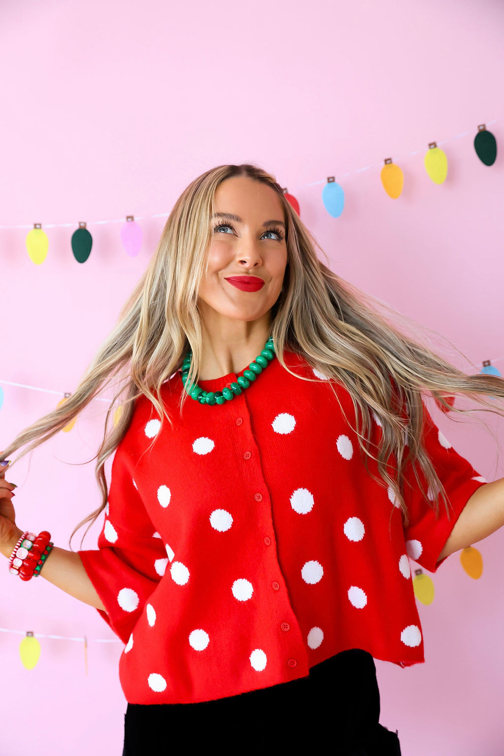 Happy Go Dotty Short Sleeve Cardigan-red/white
