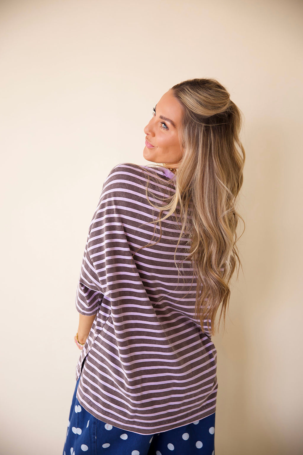 Happy Habits Stripe Tee – Mocha/Lavender
