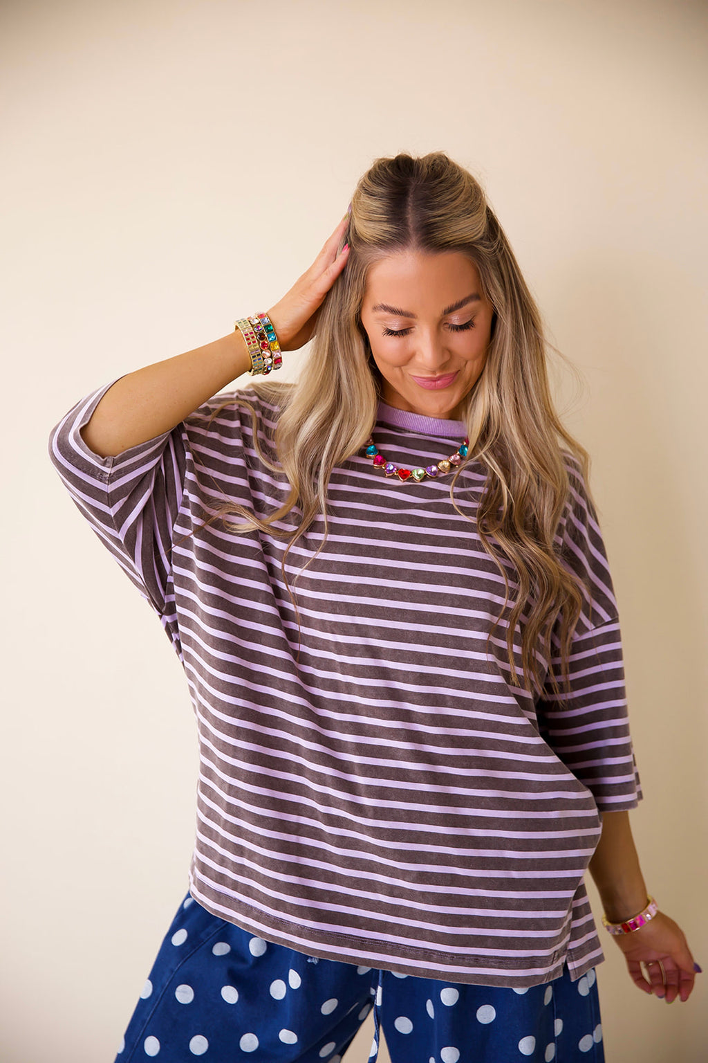 Happy Habits Stripe Tee – Mocha/Lavender