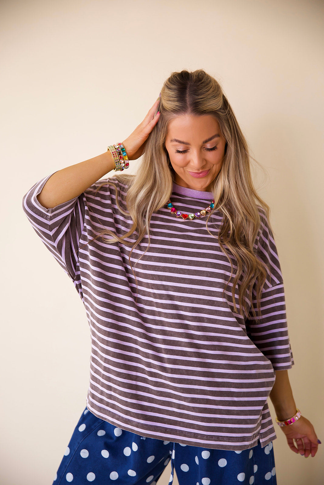 Happy Habits Stripe Tee – Mocha/Lavender