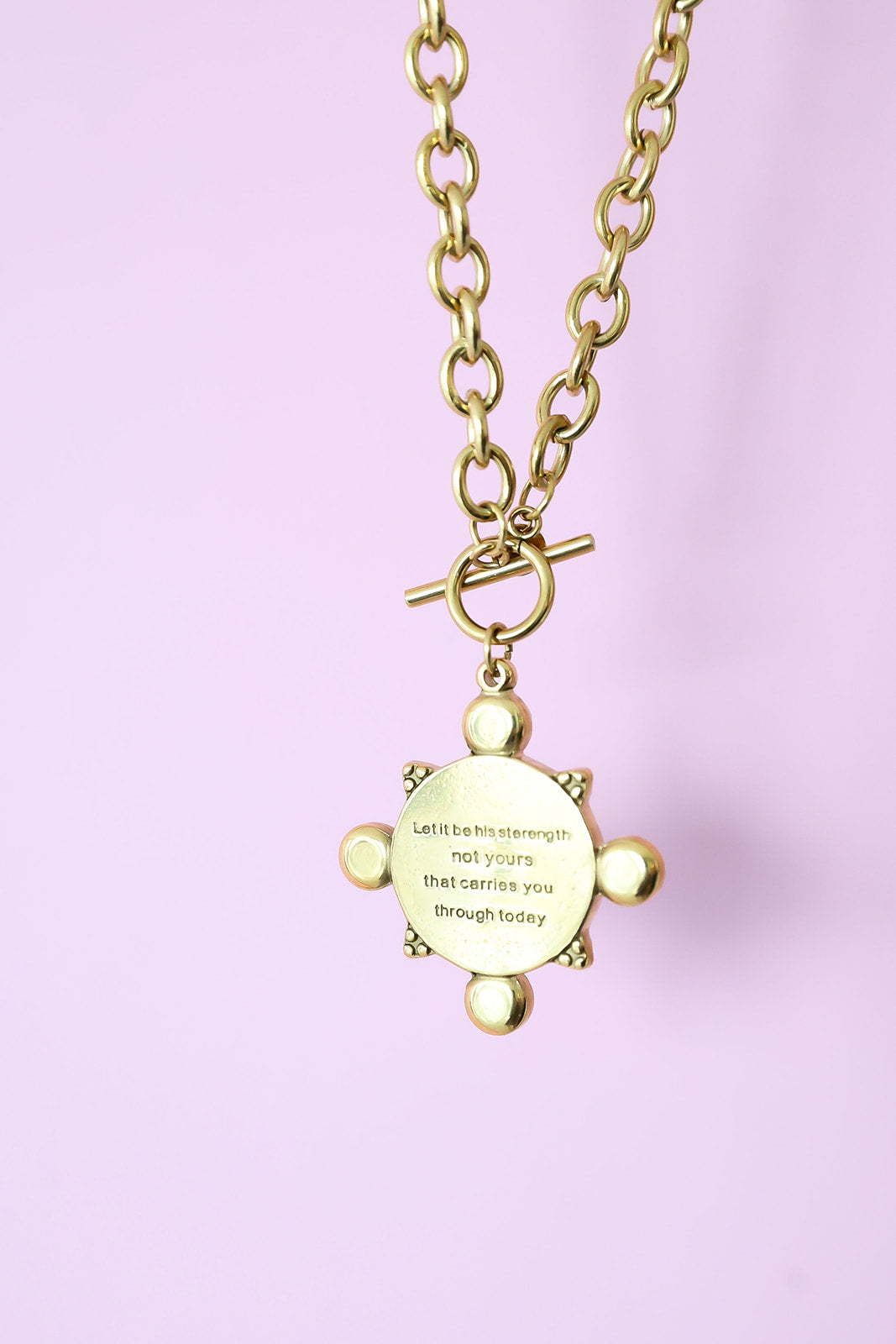 He Is My Strength Pearl Cross Necklace