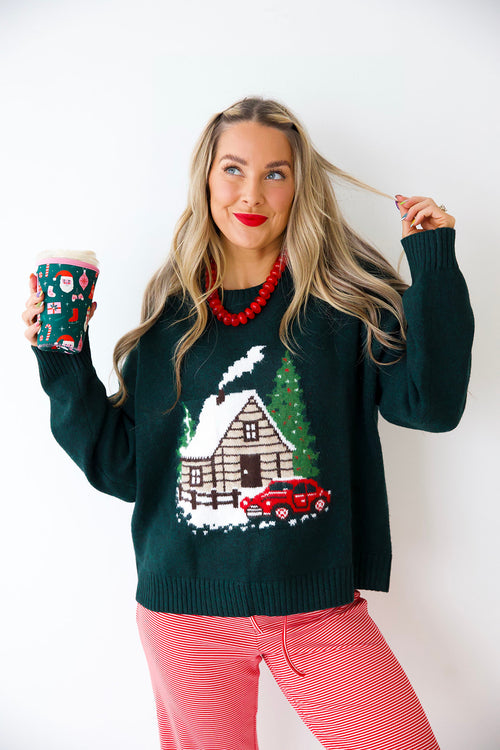Home For The Holidays Sweater- Green