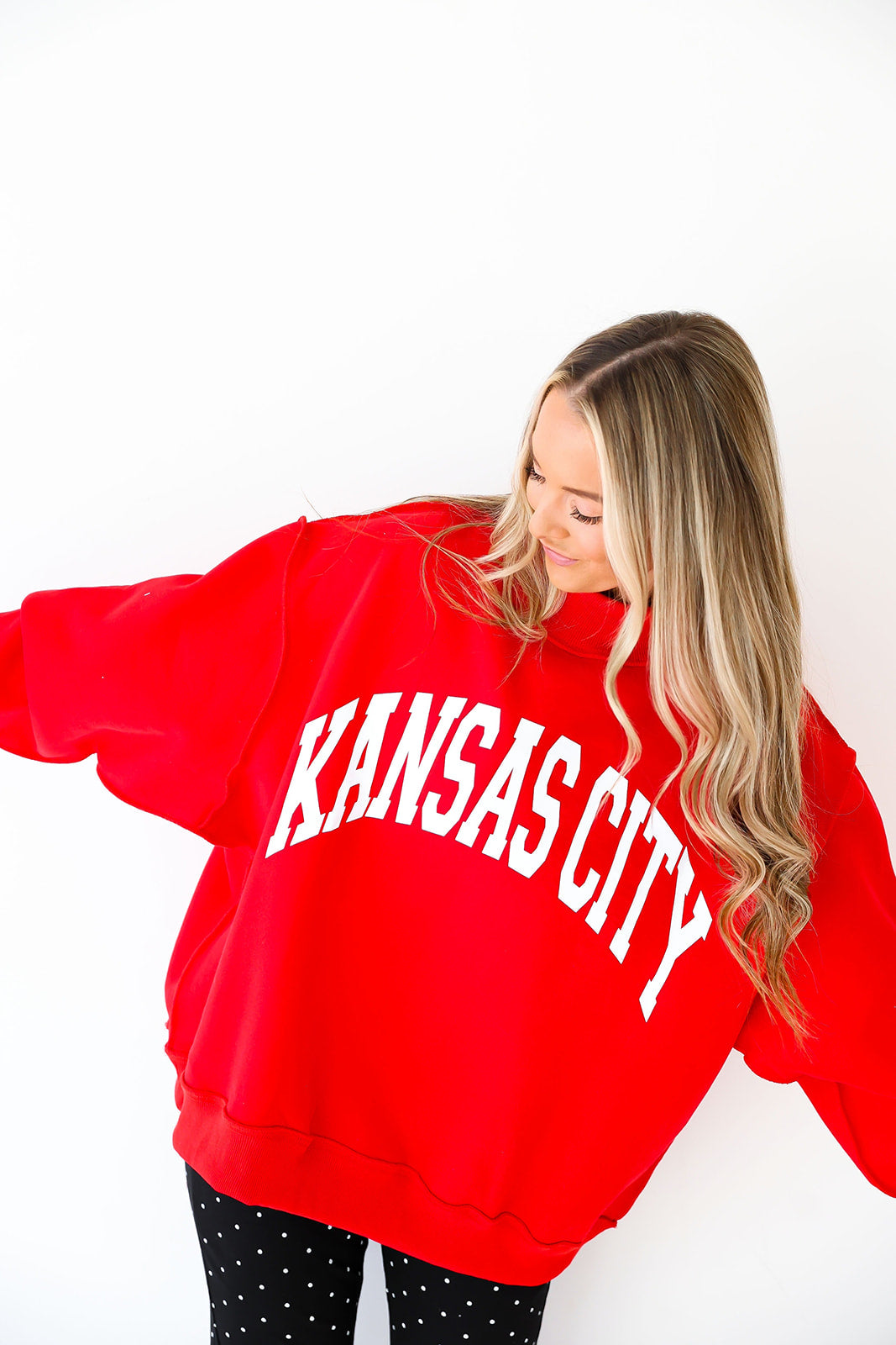 Kansas City Reversible Mock Neck Sweatshirt-RED