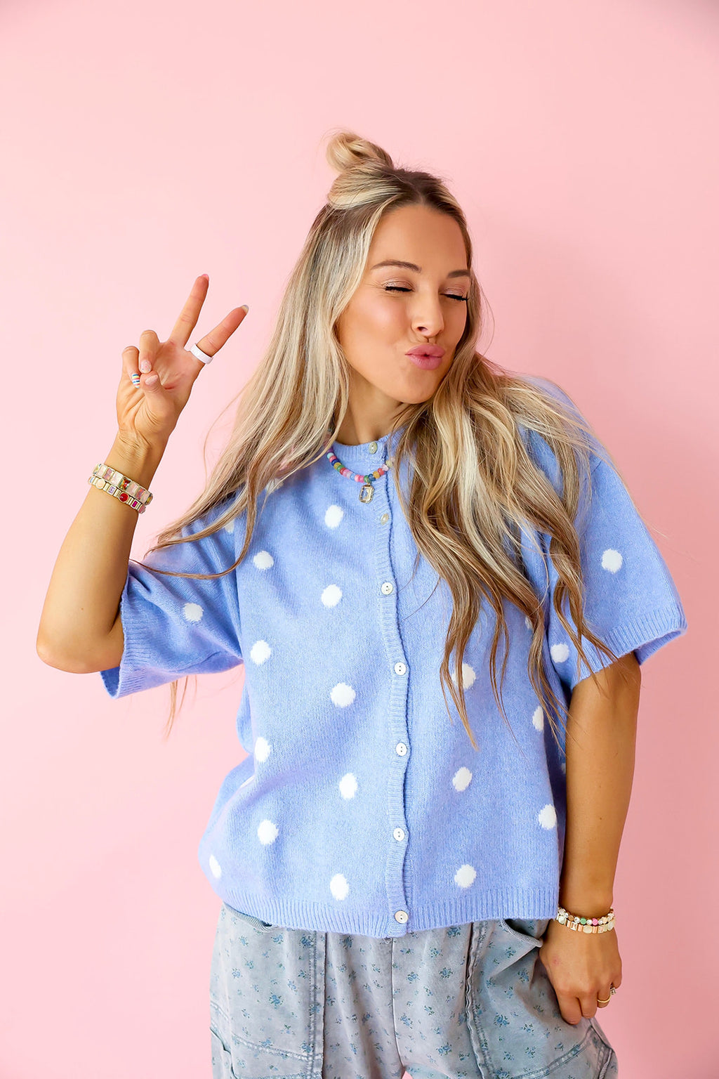 Polka Party Cardigan Top- Blue