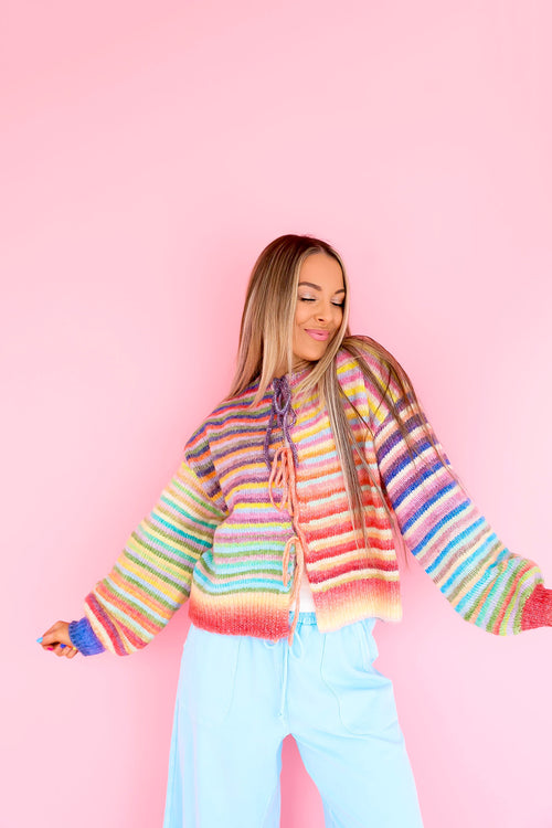 Colorburst Knit Front Tie Cardigan