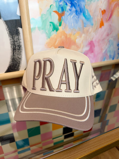 PRAY Puff Embroidered Trucker Hat – Cream
