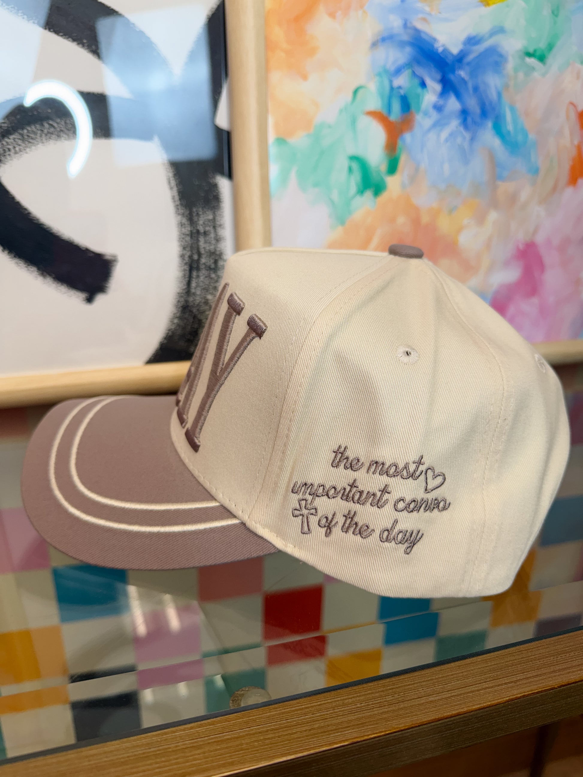 PRAY Puff Embroidered Trucker Hat – Cream