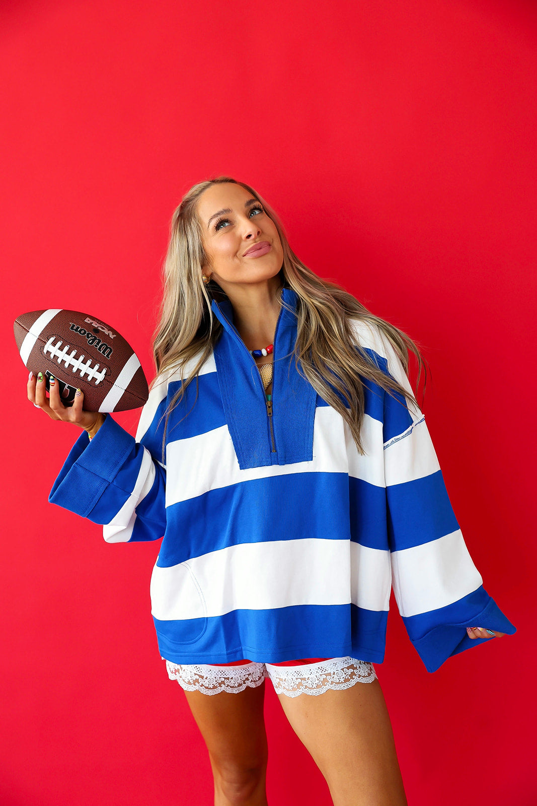 Varsity Stripe Pullover - Royal/White