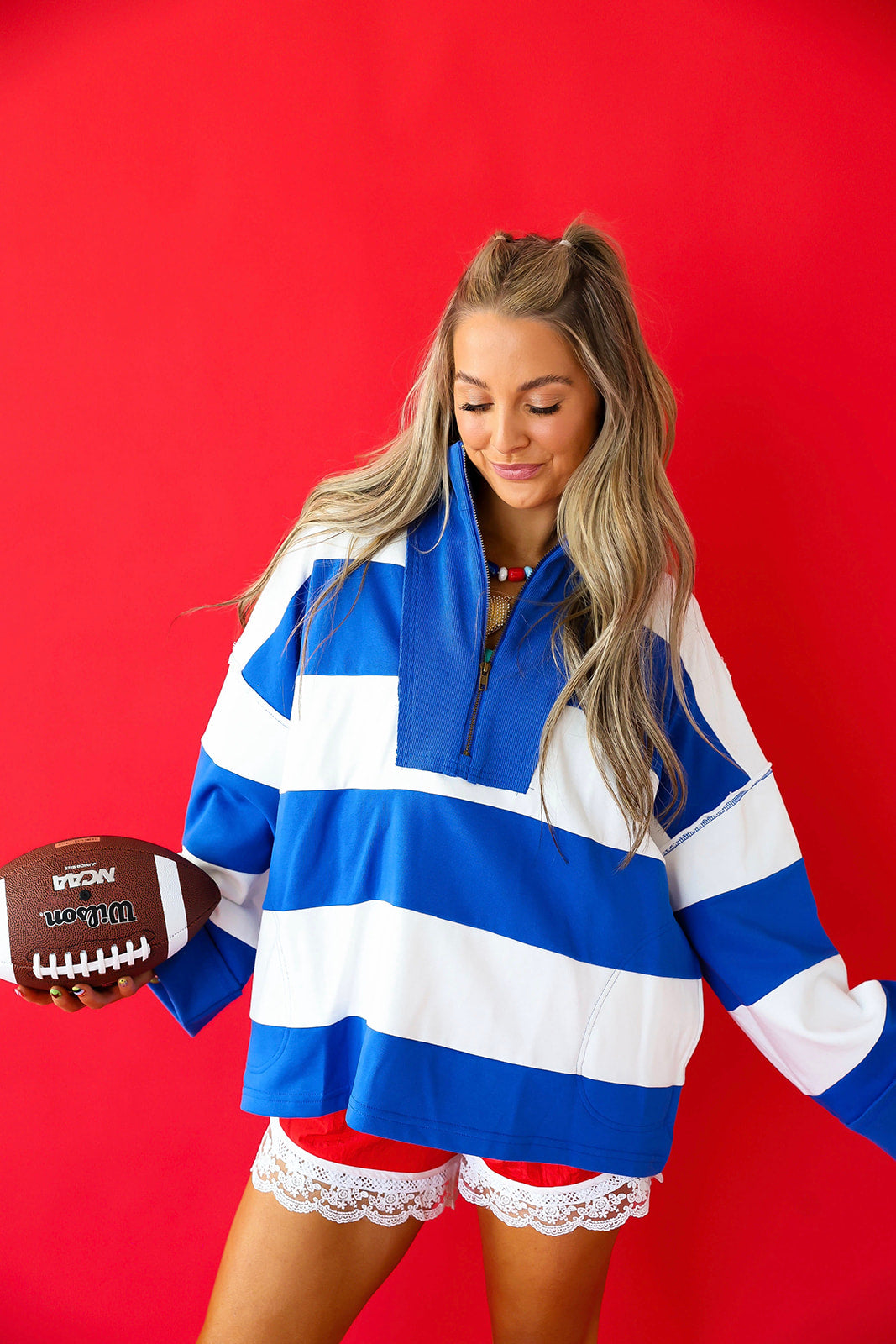 Varsity Stripe Pullover - Royal/White
