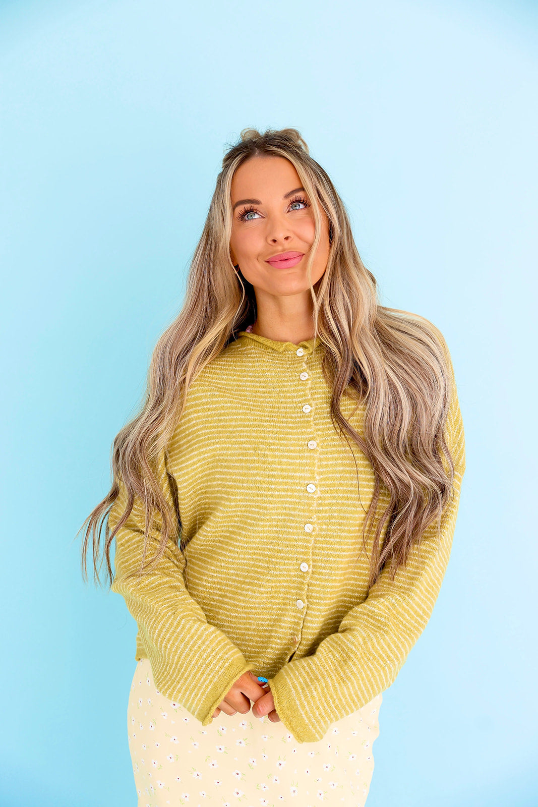 Cozy On Up Cardigan – Lemongrass Stripe
