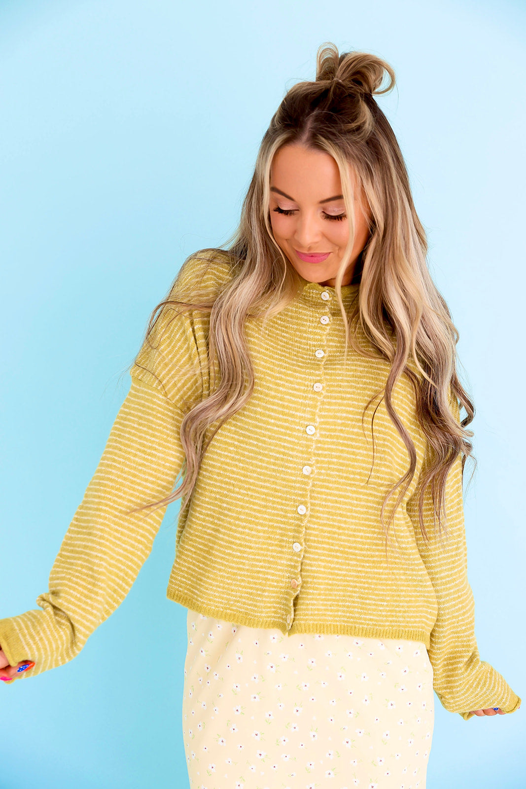 Cozy On Up Cardigan – Lemongrass Stripe