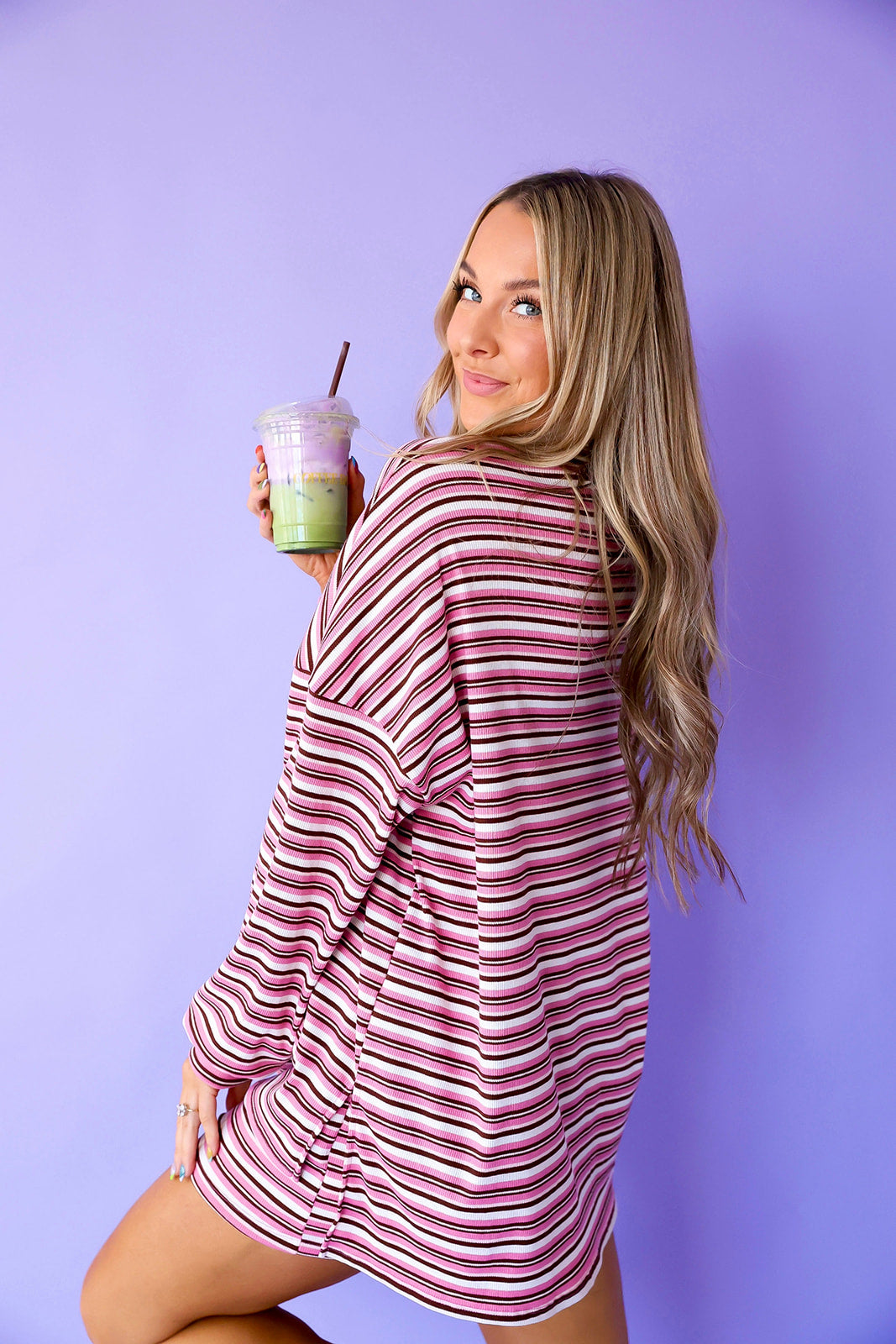 The Feel Good Ribbed Set-Pink/Brown Combo
