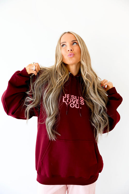 Jesus Loves You Hoodie- Crimson