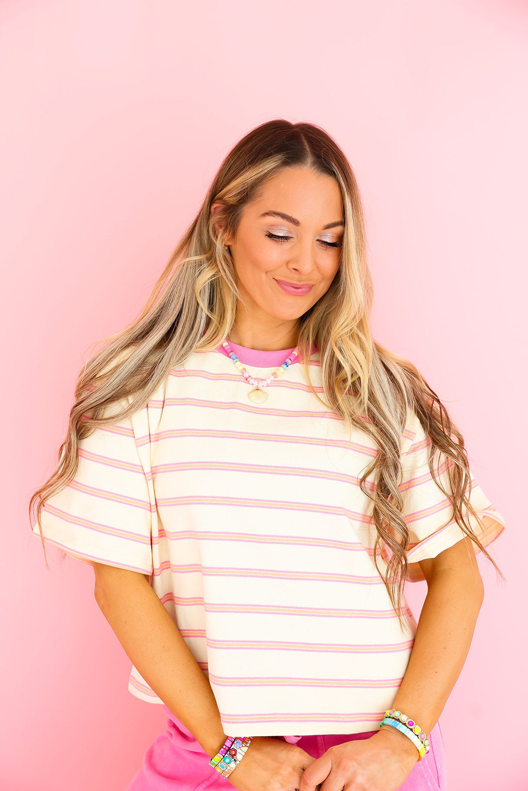 Just for Fun Stripe Tee- Ivory