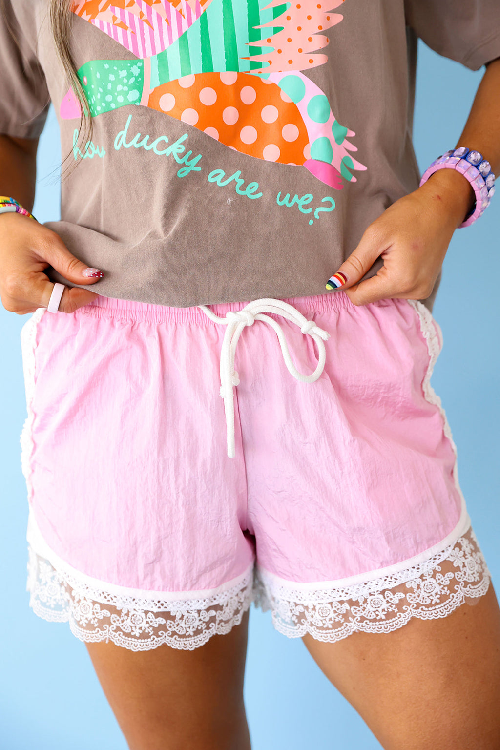 Lace On The Sidelines Shorts- Pink