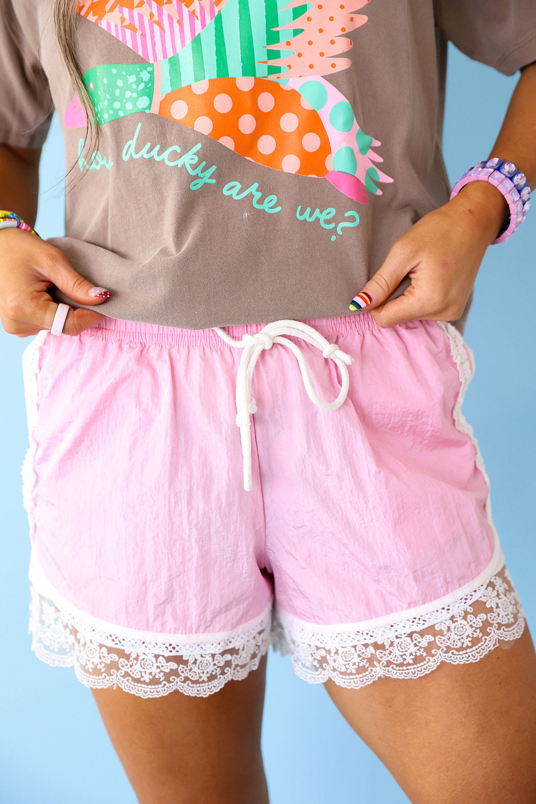 Lace On The Sidelines Shorts- Pink