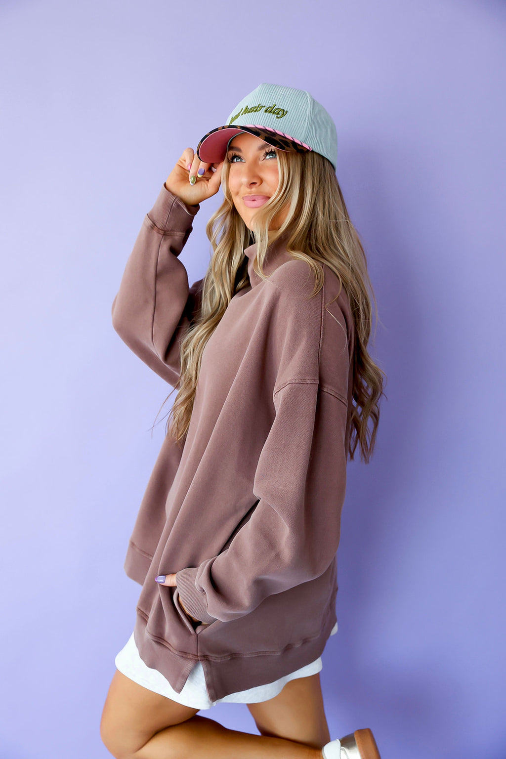 Living in It Mockneck- Brown