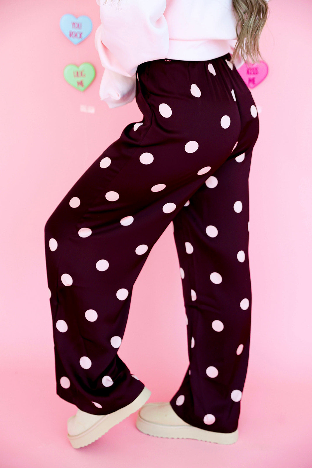 Love Bug Satin Pants- Burgundy/Baby Pink