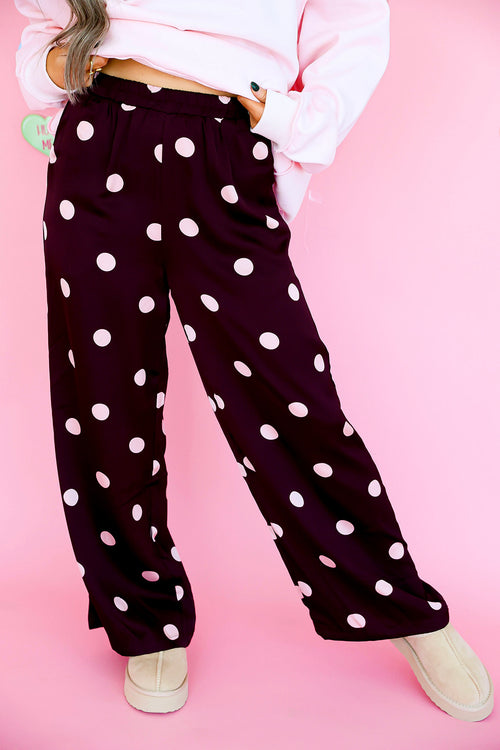 Love Bug Satin Pants- Burgundy/Baby Pink