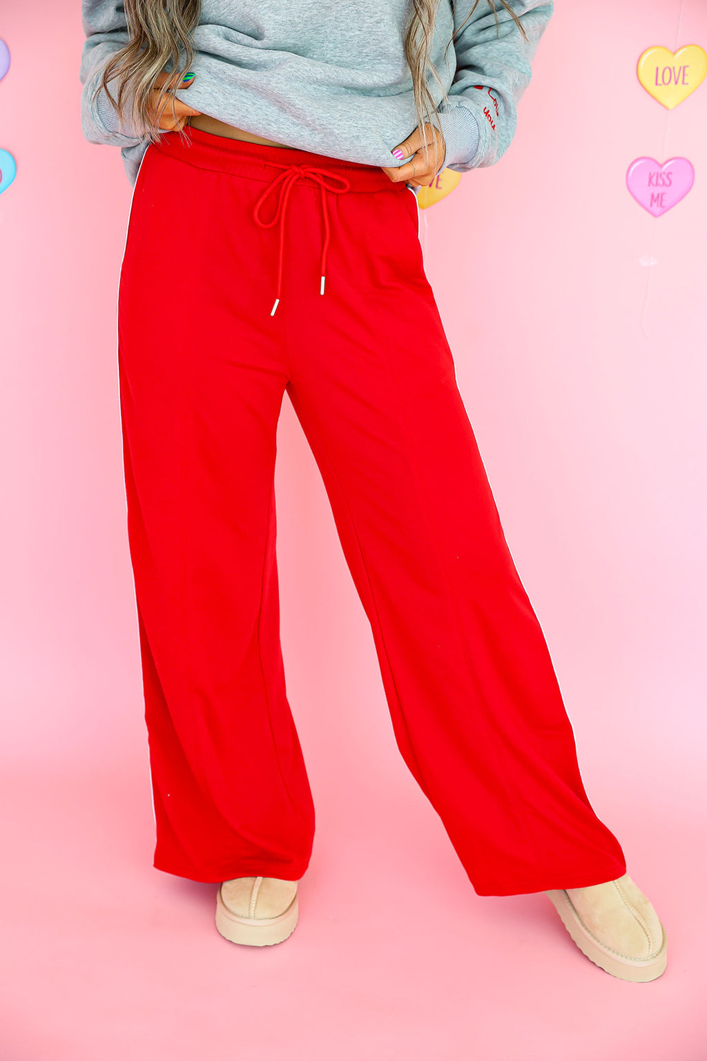 Love Line Track Pants- Red