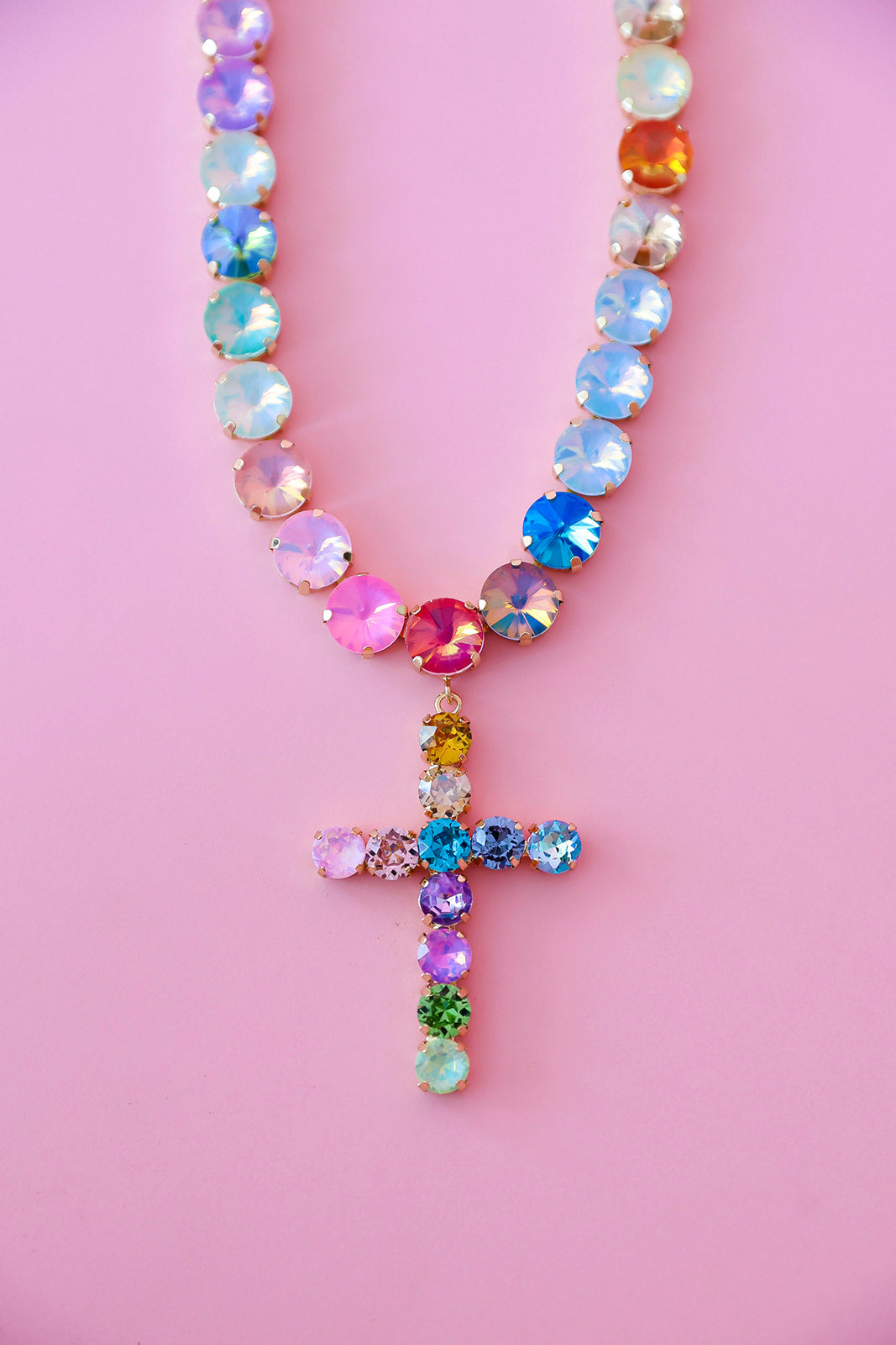 Made To Shine Rainbow Cross Necklace-preorder ships end of September