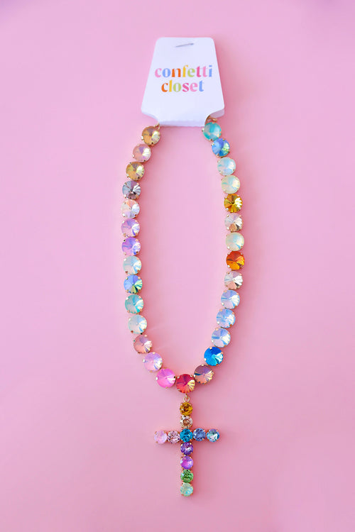 Made To Shine Rainbow Cross Necklace-preorder ships end of September