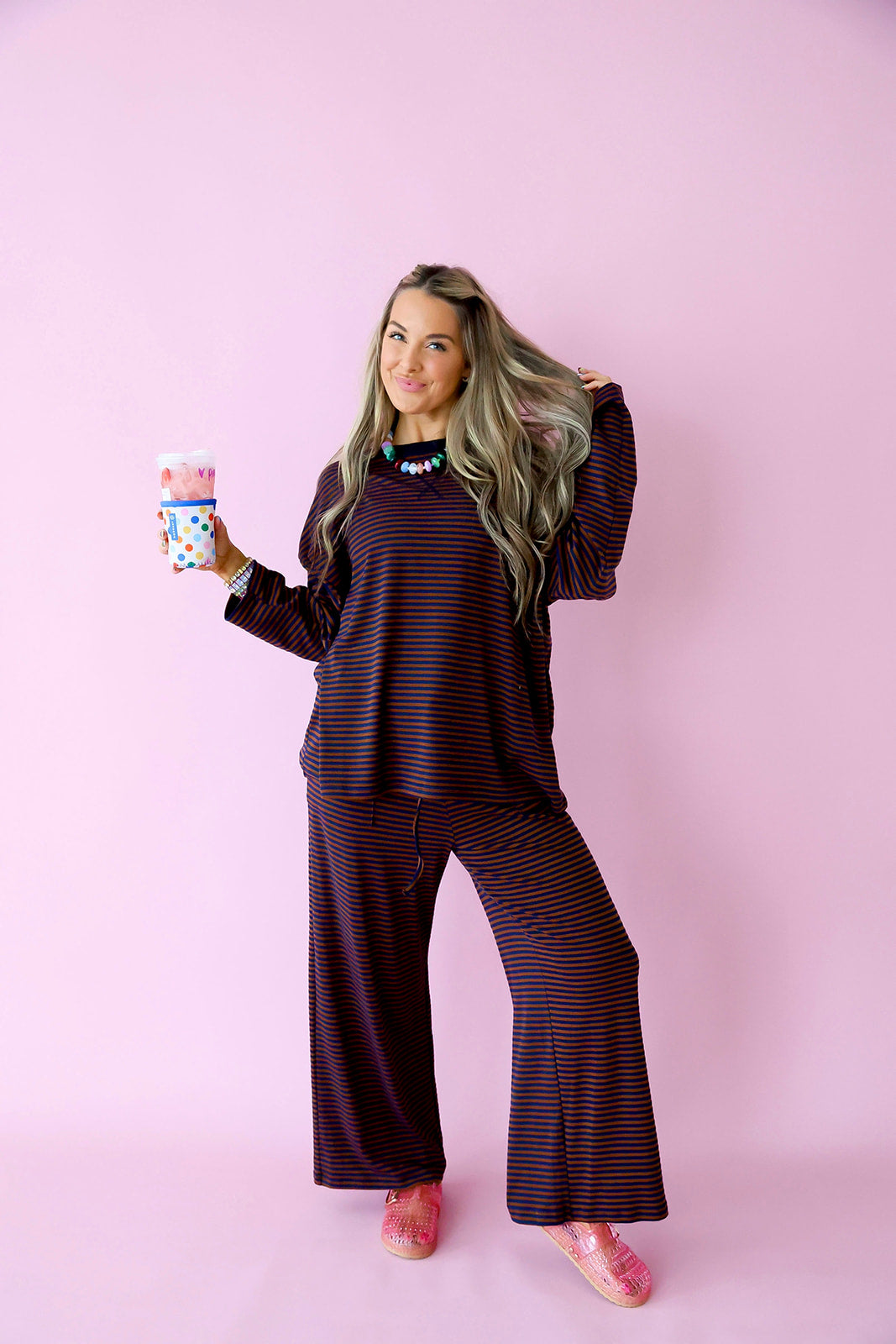 Main Character Long Sleeve Set –Brown/Navy