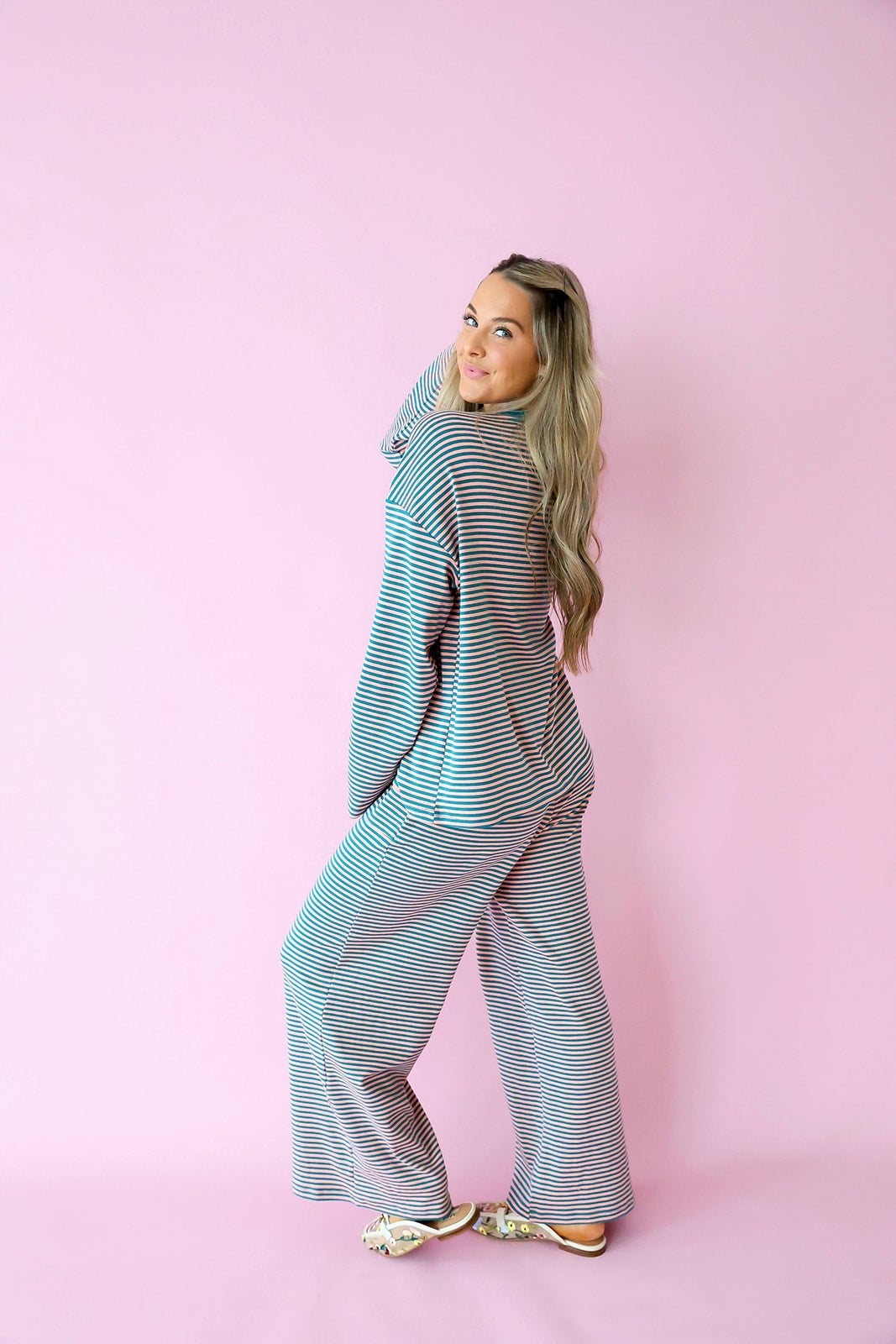 Main Character Long Sleeve Set –Teal/Apricot