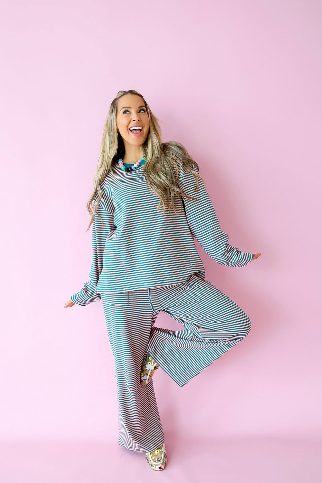 Main Character Long Sleeve Set –Teal/Apricot