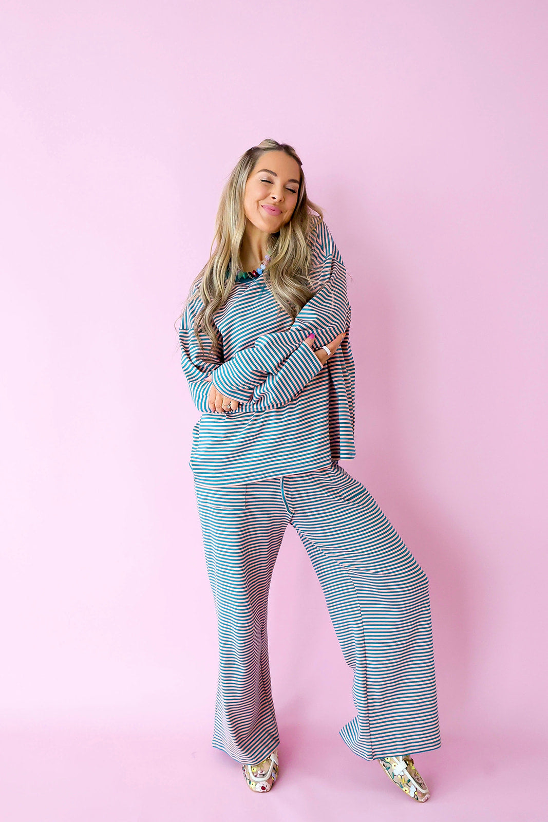 Main Character Long Sleeve Set –Teal/Apricot