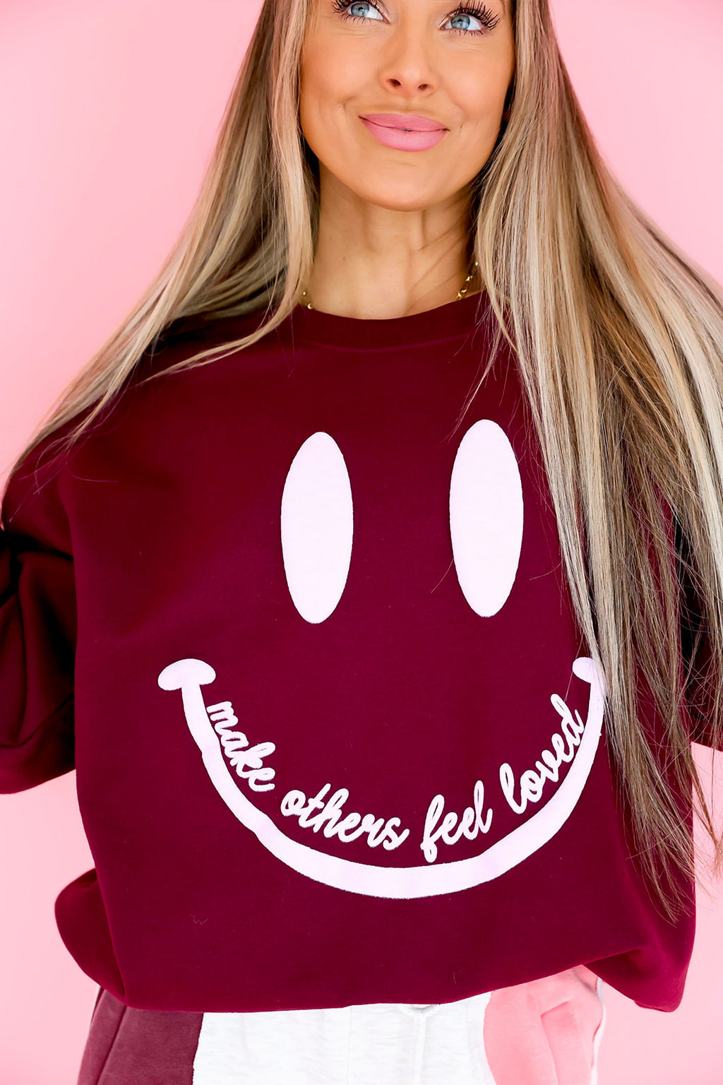 Make Others Feel Loved Smiley Sweatshirt – Maroon