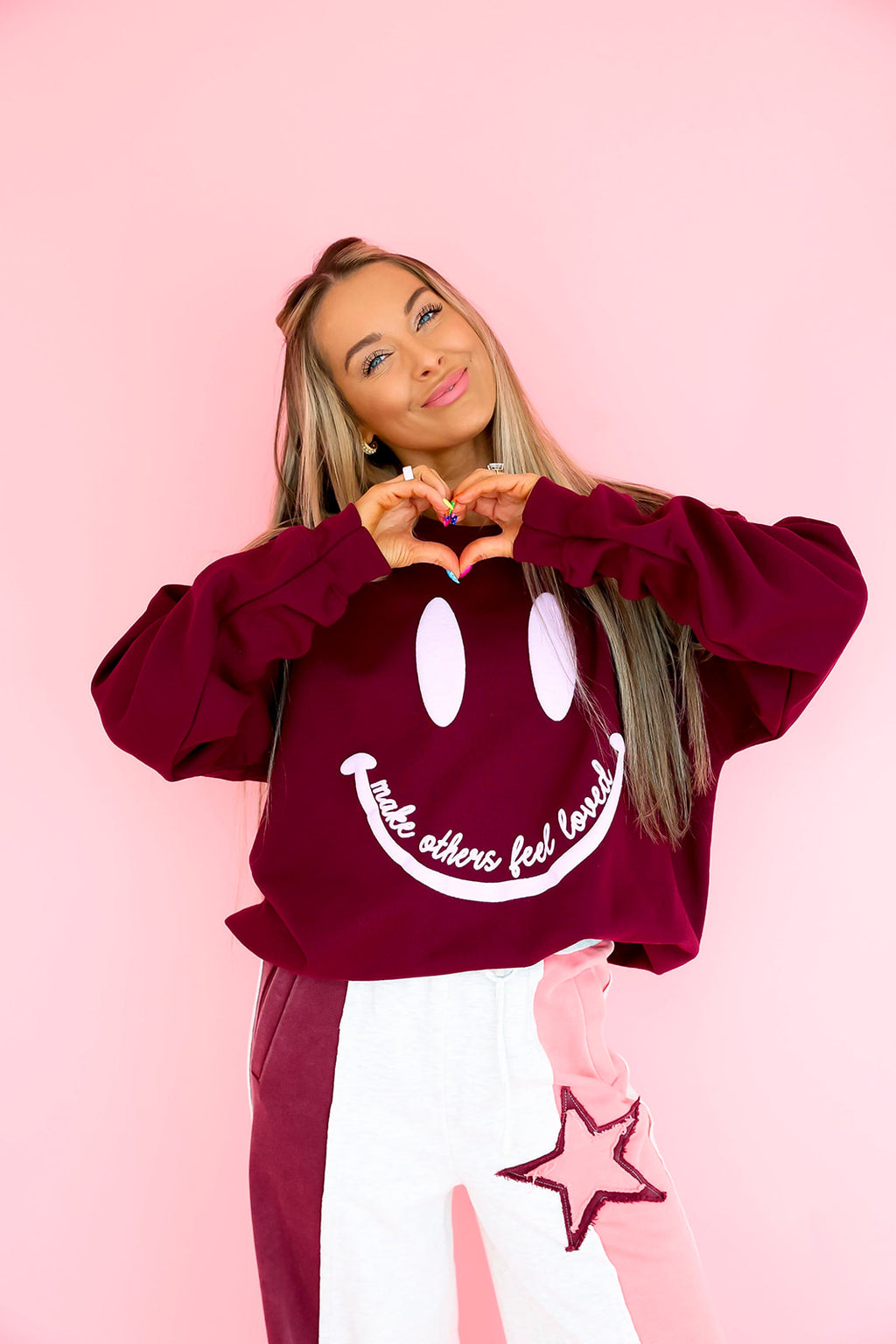 Make Others Feel Loved Smiley Sweatshirt – Maroon