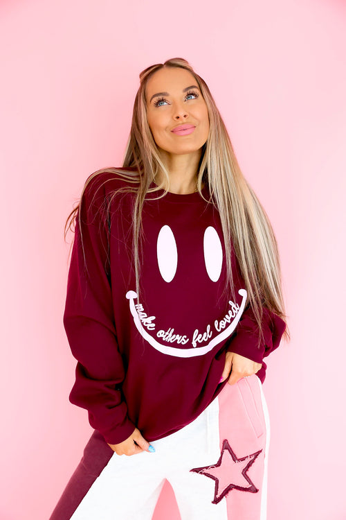 Make Others Feel Loved Smiley Sweatshirt – Maroon