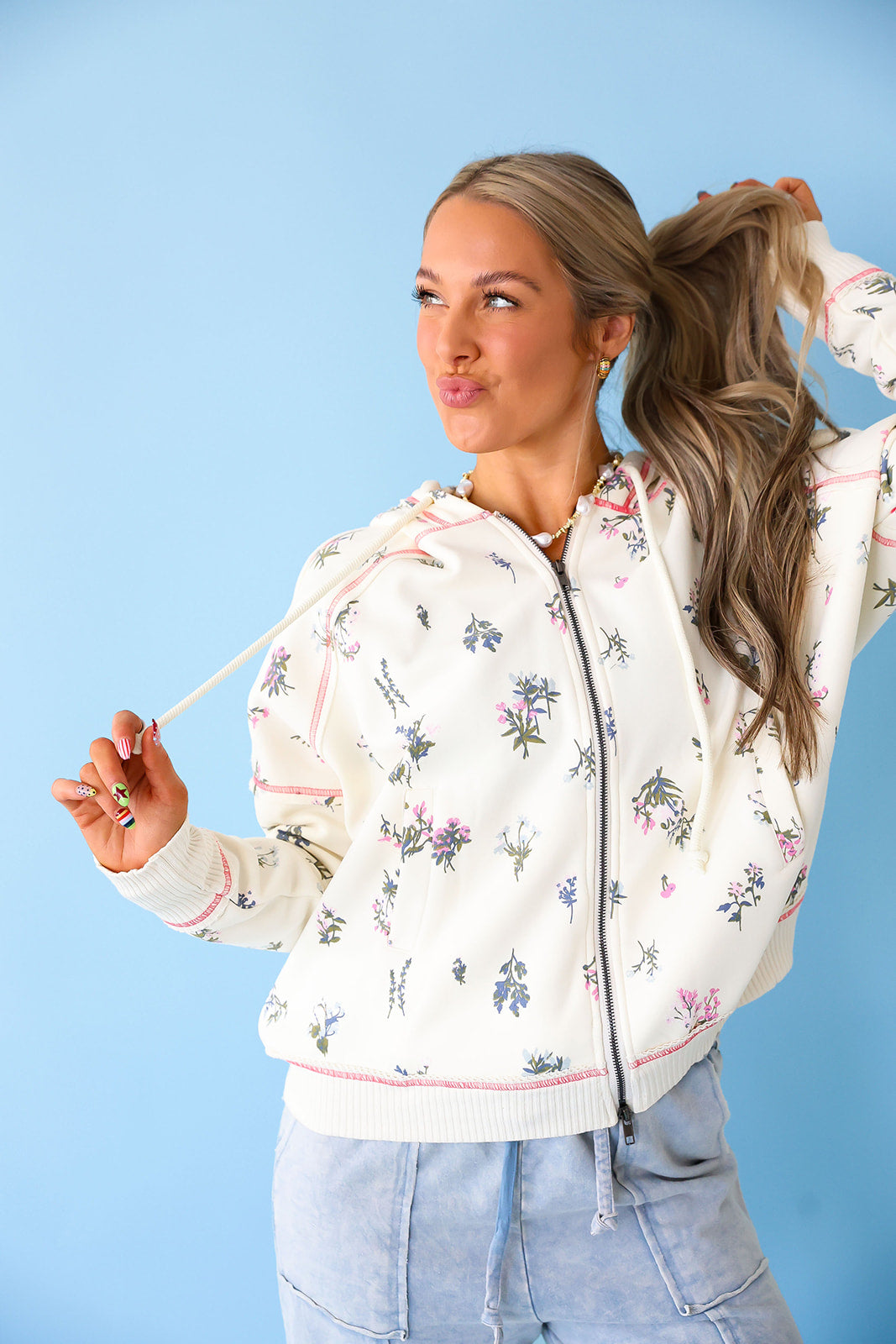On A Whim Floral Zip Up