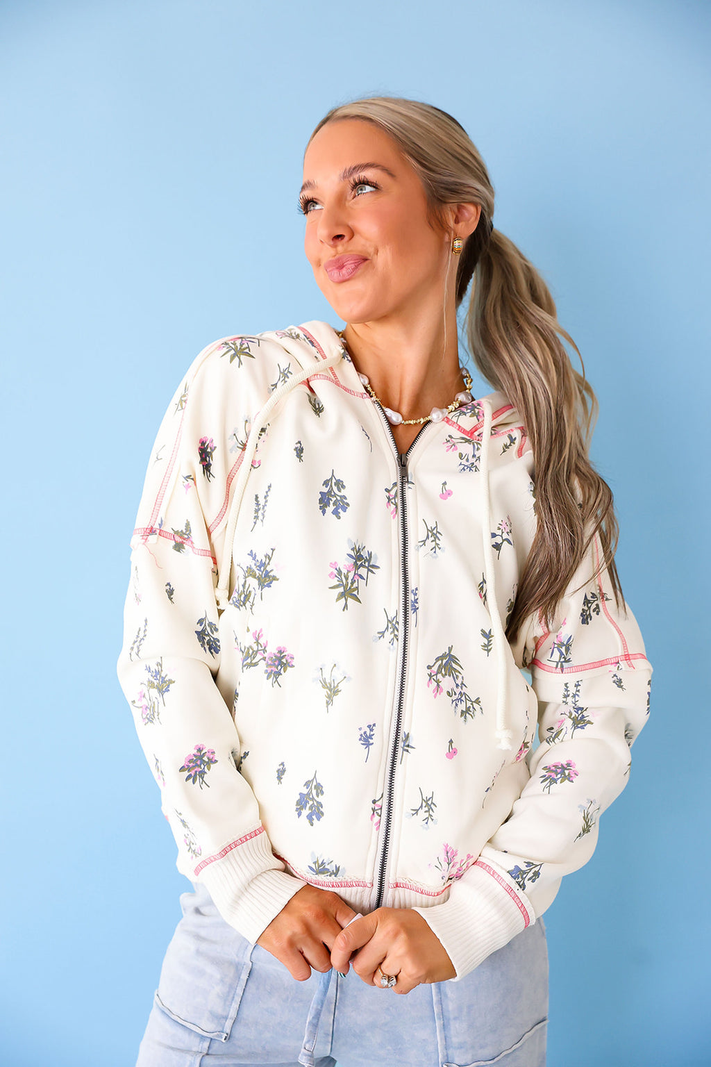 On A Whim Floral Zip Up